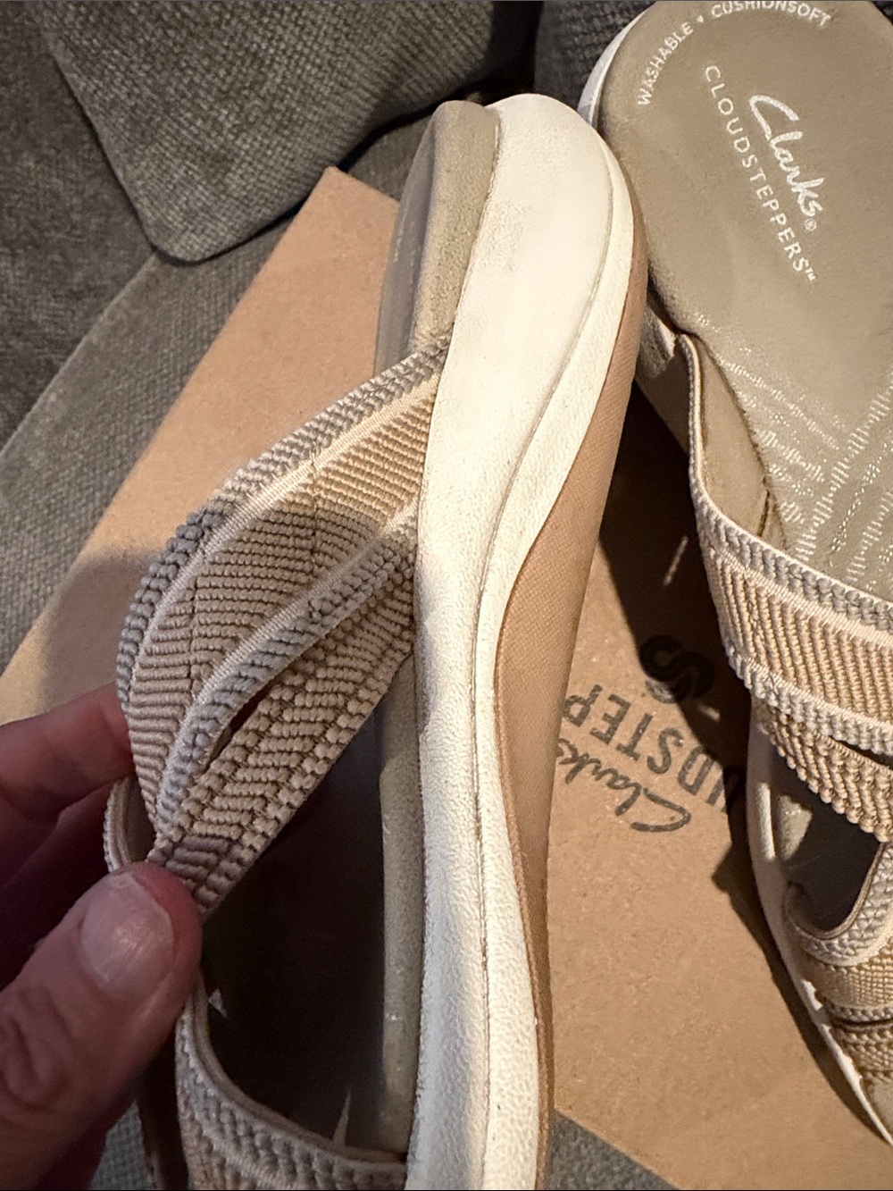Clarks Tan Crisscross Comfort Slide Sandals - Picture 4 of 9
